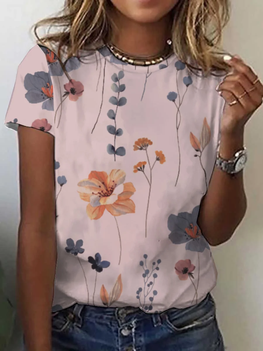 Loose Casual Floral Printed Short Sleeve T-Shirt