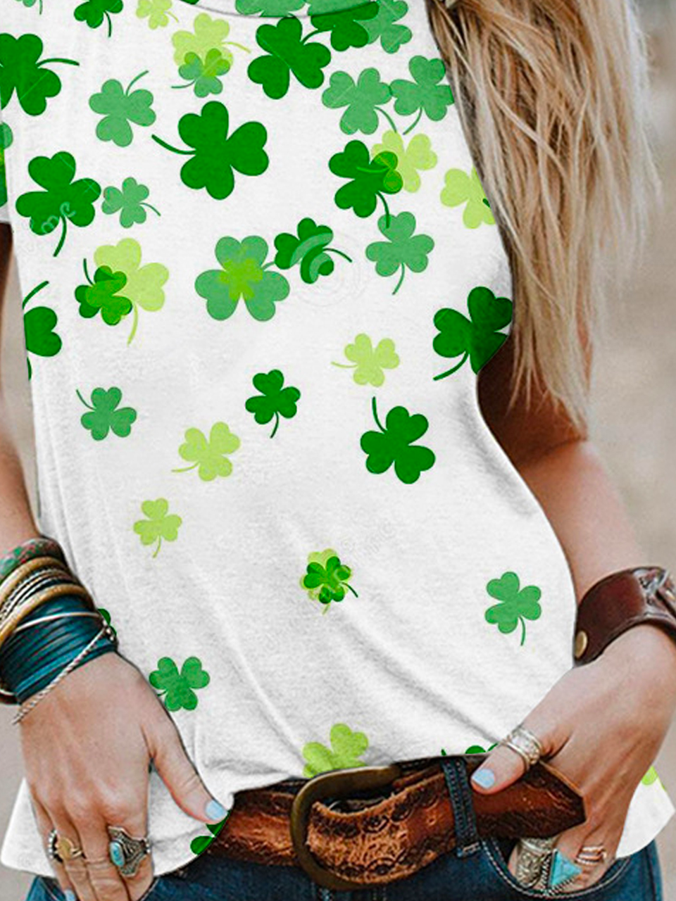 Loose Crew Neck Casual Four-Leaf Clover T-Shirt