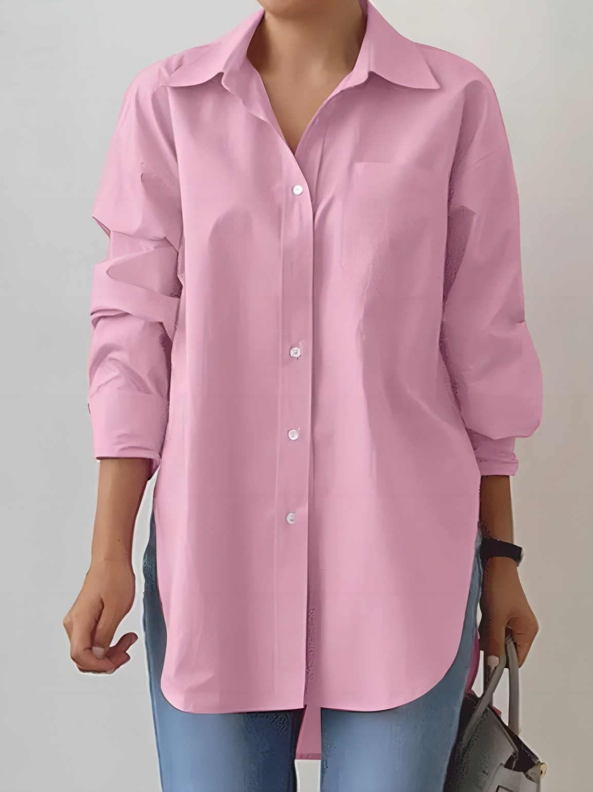 Loose Shirt Collar Casual Plain Blouse