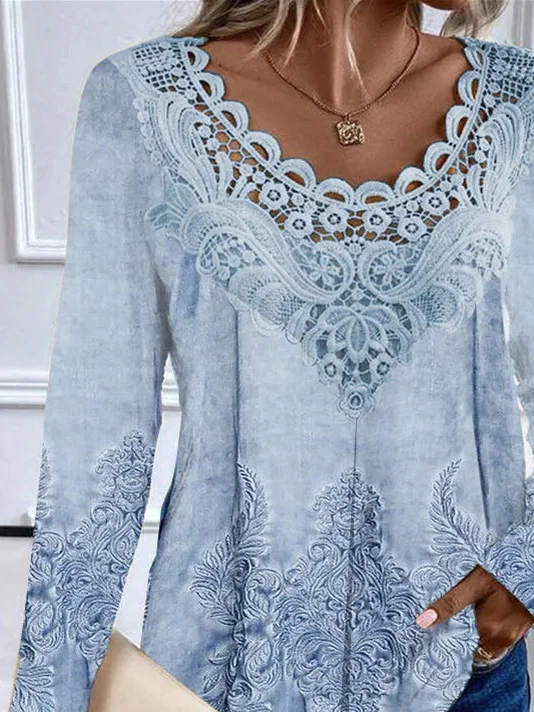 Lace Casual Abstract Printed Shirt