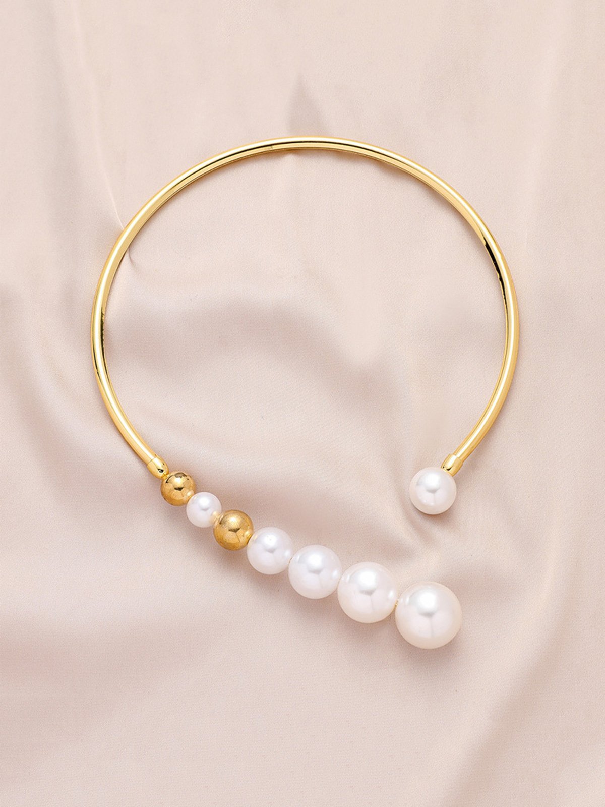 Elegant Imitation Pearl Torque Metal Choker Necklace