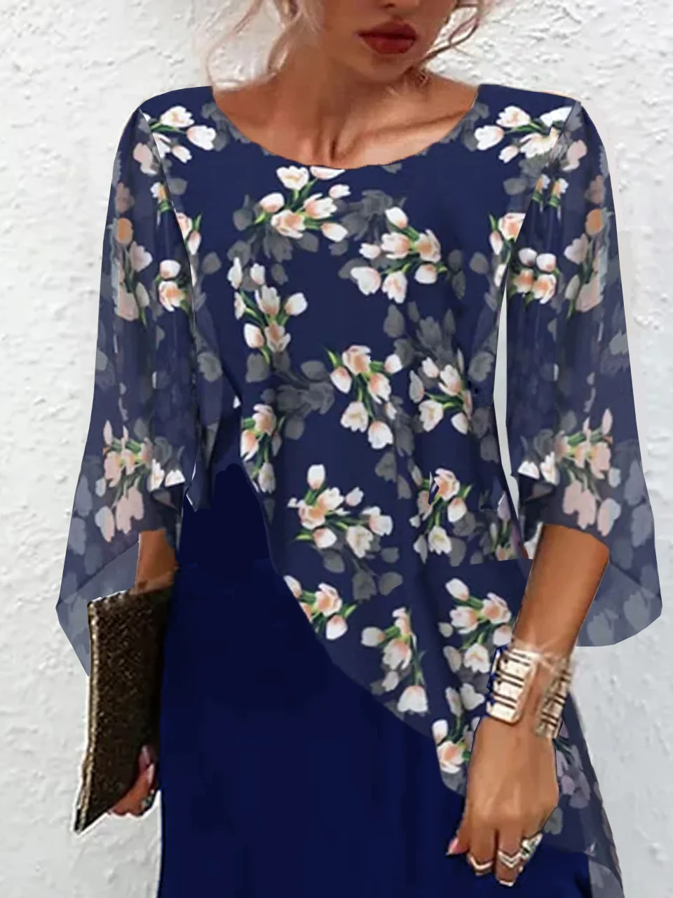 Floral Crew Neck Casual Loose Dress