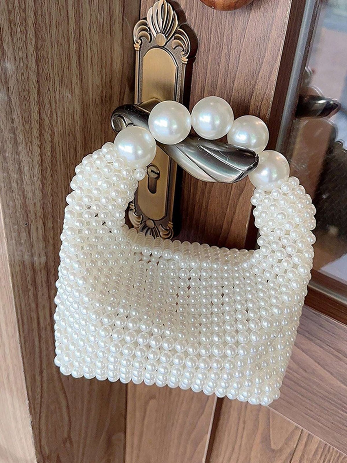 Elegant Imitation Pearls Evening Handbag Beaded Clutch Bag For Wedding Party