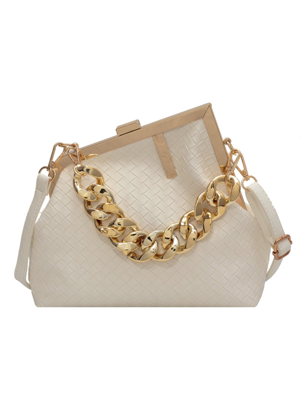 Casual Woven Metal Clutch Chain Handbag with Crossbody Strap