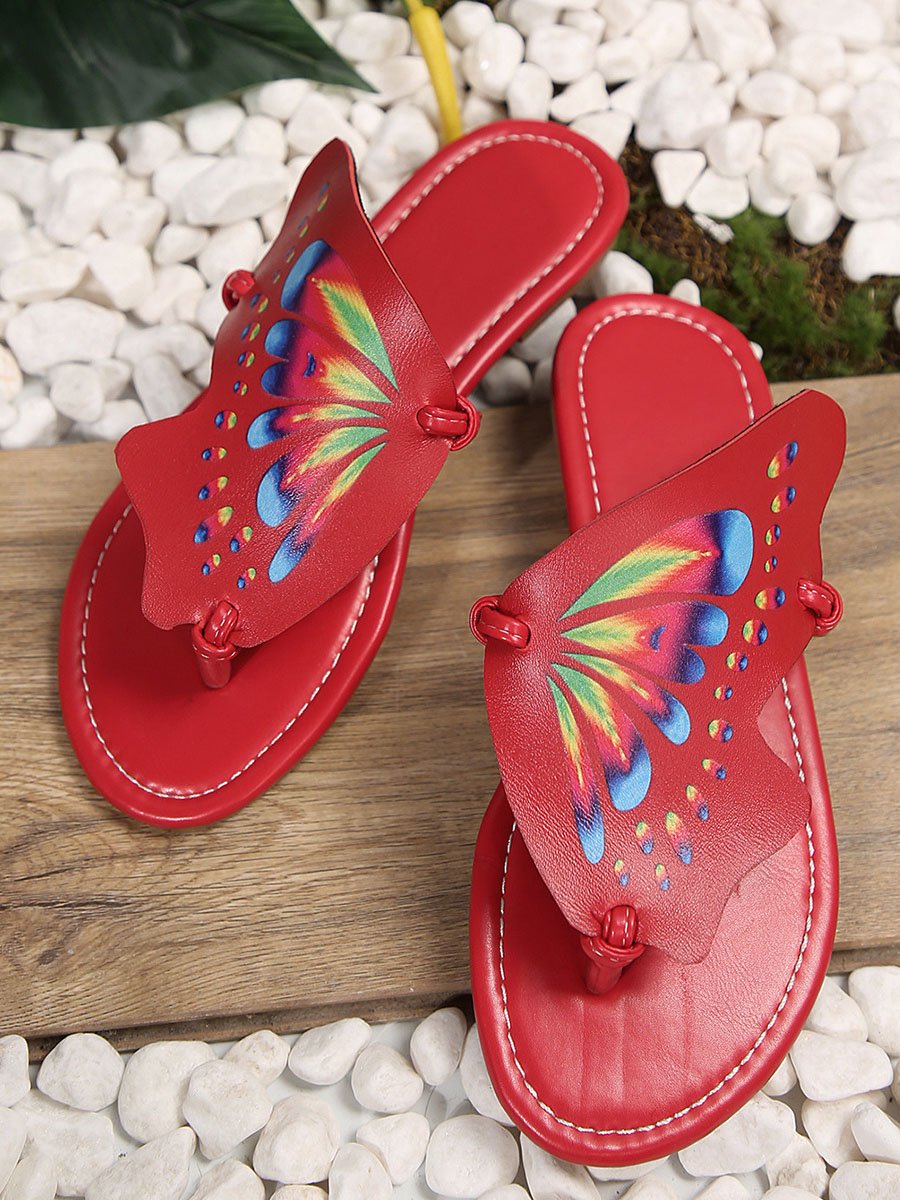 Casual Butterfly Pu Summer Slide Sandals