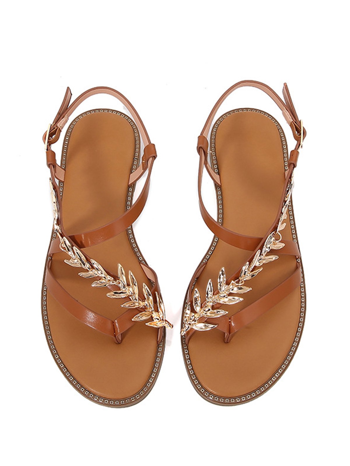 Metal Leaf Decor Vacation Thong Sandals