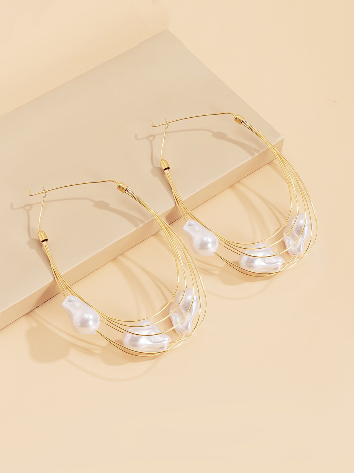 Baroque Style Imitation Pearl Multi-layer Hoop Earrings