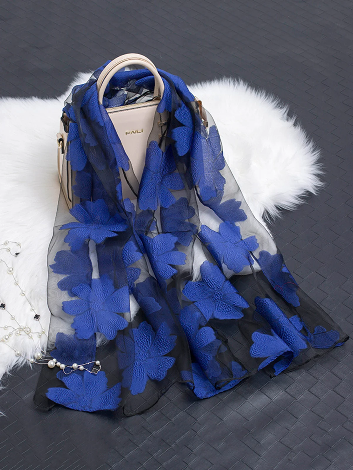 Elegant Floral Organza Scarf Lightweight Shawl Wrap