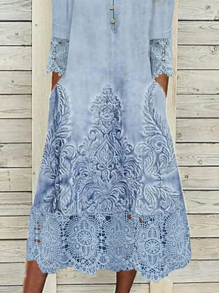 Lace Casual Asymmetrical Random Print Dress