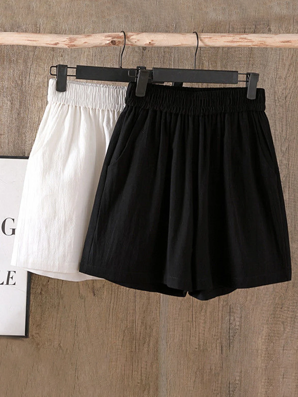 Loose Plain Cotton And Linen Casual Shorts