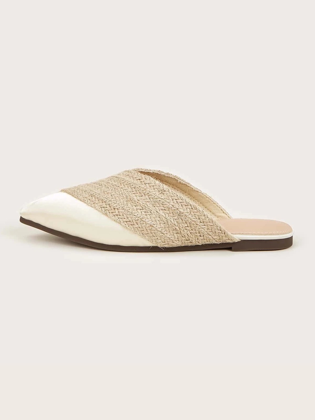 Color-block Satin Straw Weaved Vacation Flat Mules