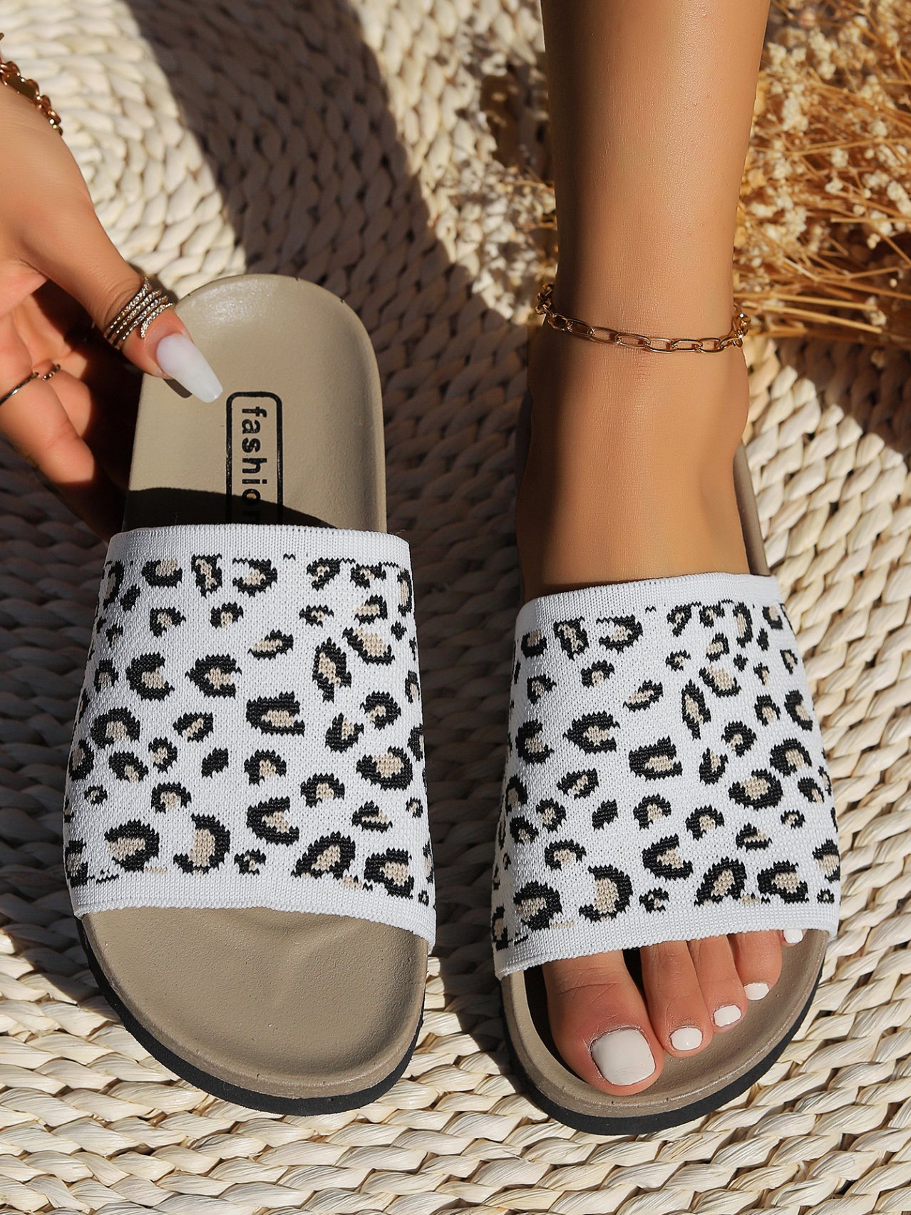 Mesh Fabric Summer Casual Leopard Slide Sandals