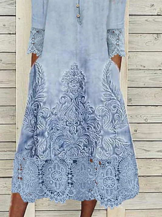 Plus Size Random Print Loose Lace Casual Dress