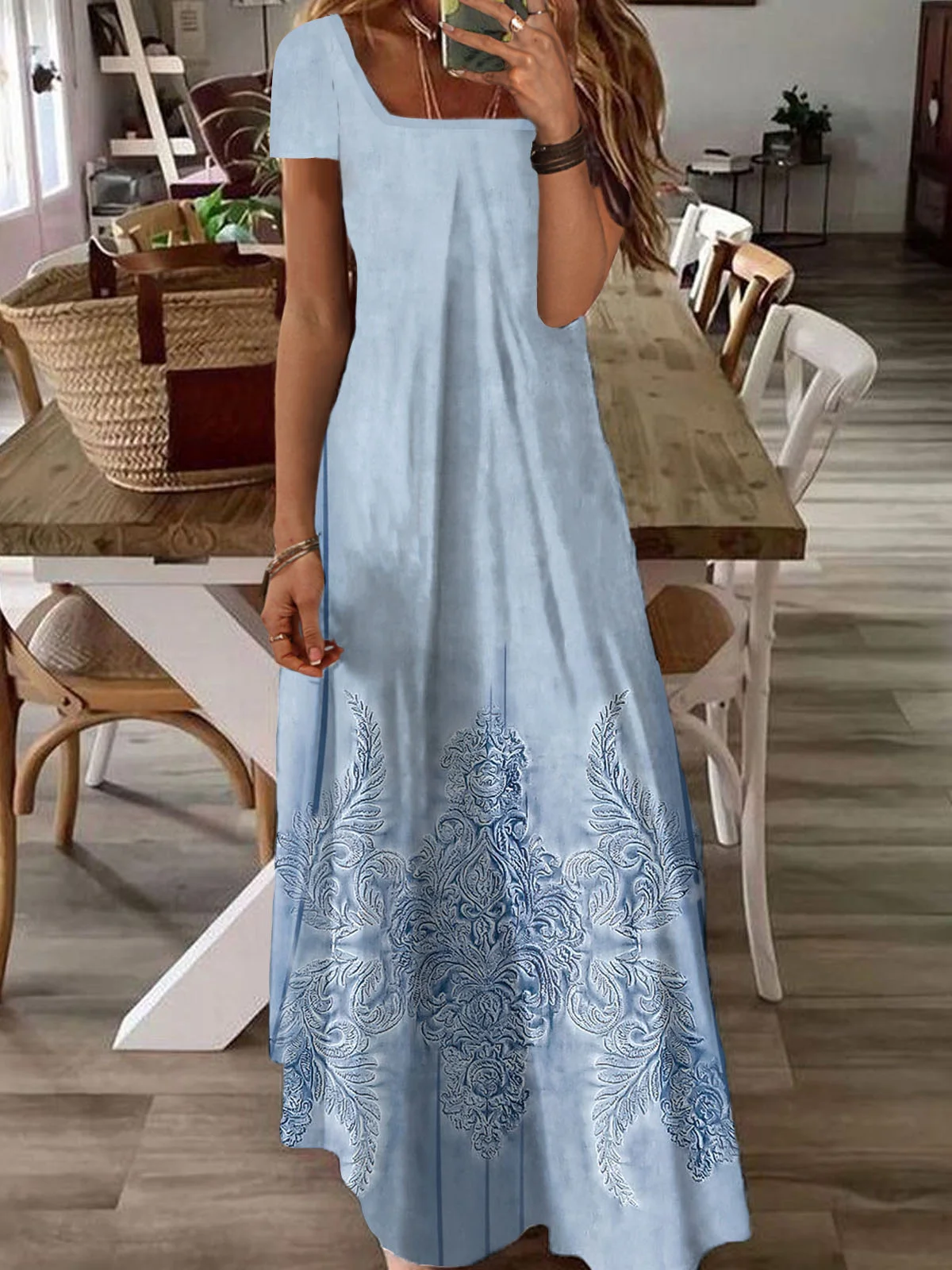 Casual Square Neck Print Dress