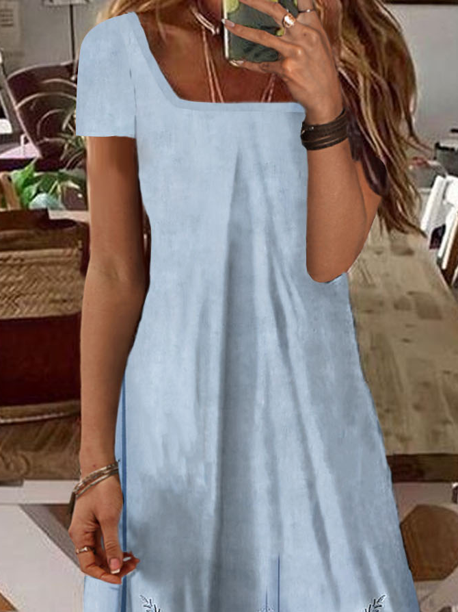 Casual Square Neck Print Dress