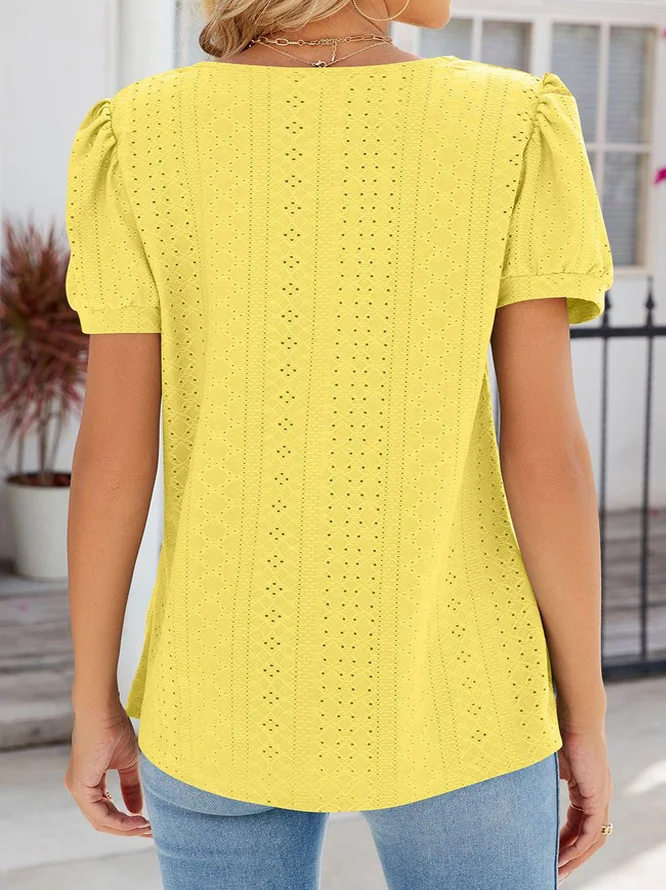 Plus Size Casual Sweetheart Neckline Knitted Plain T-Shirt
