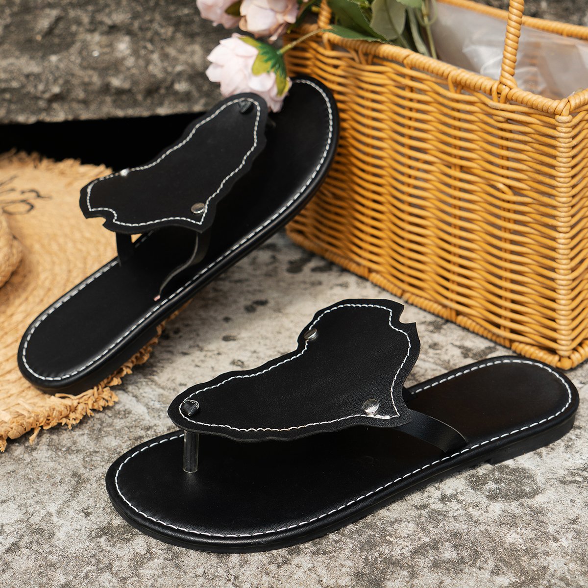 Casual Summer Pu Plain Slide Sandals