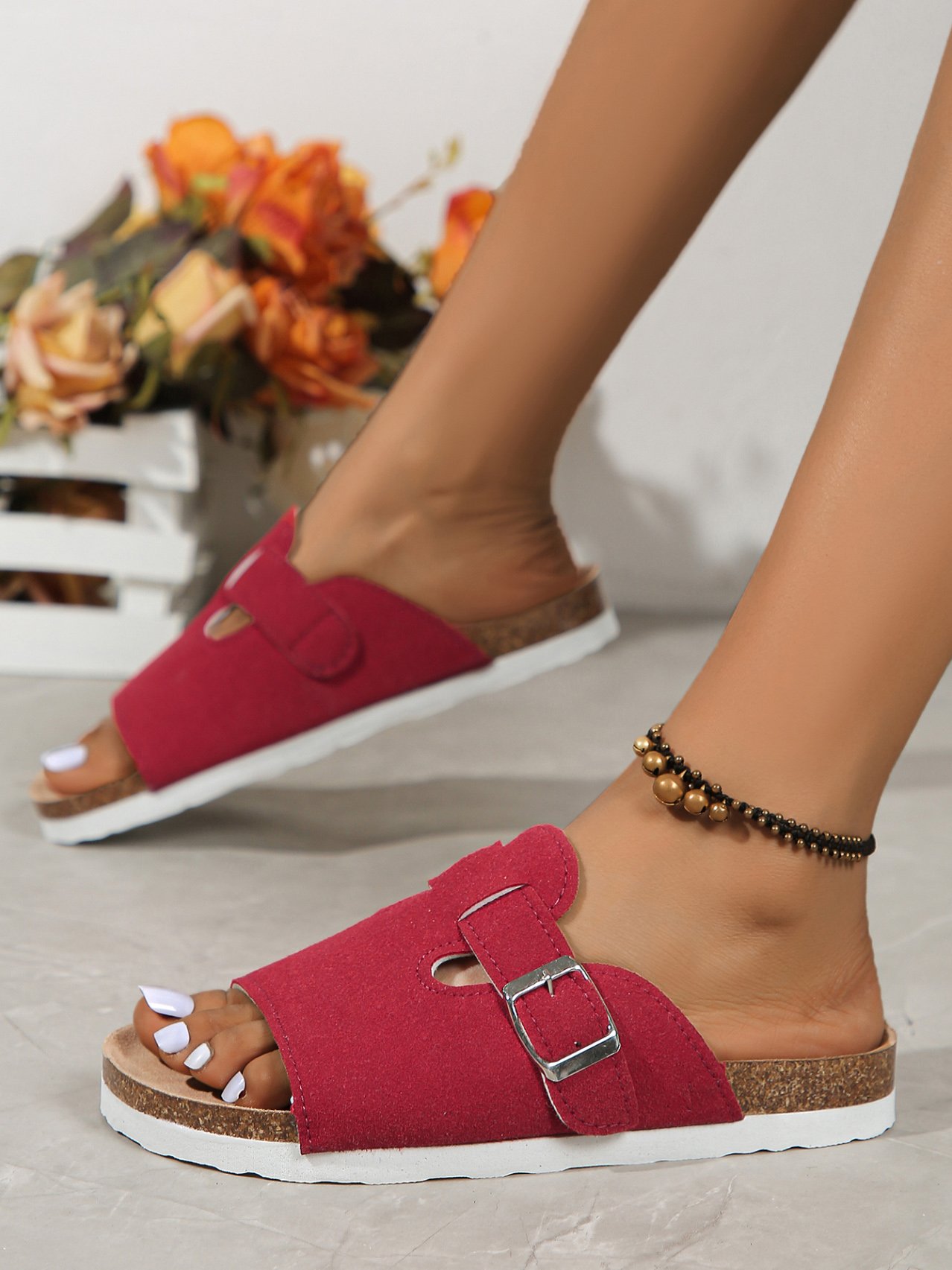 Summer Pu Plain Slide Sandals