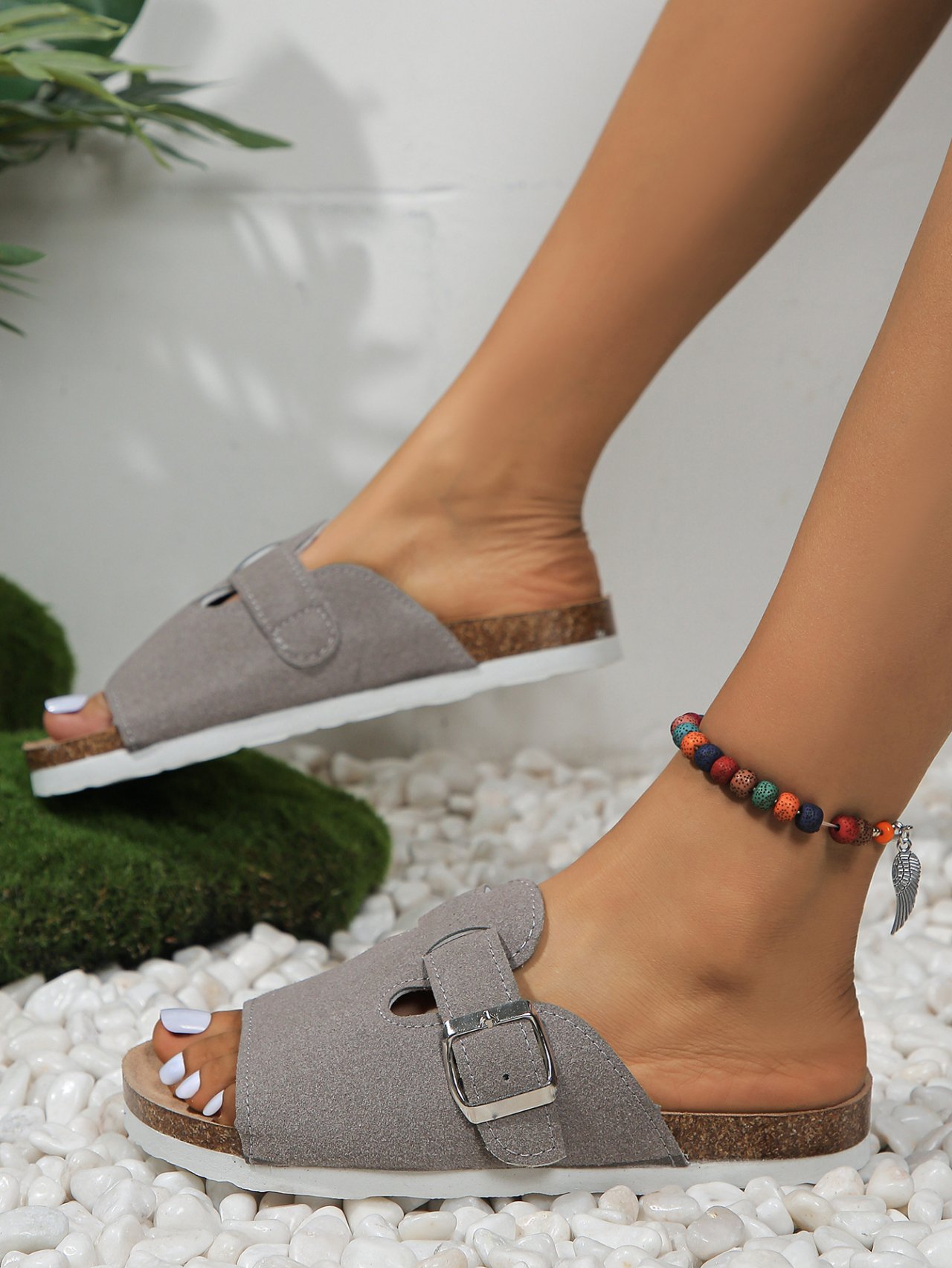 Summer Pu Plain Slide Sandals