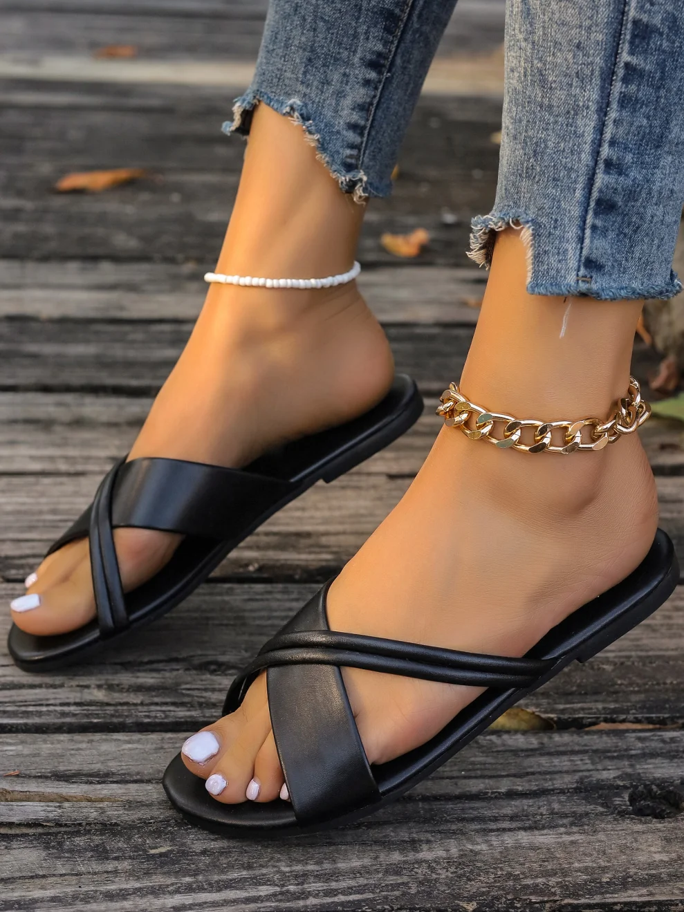 Summer Plain Pu Casual Slide Sandals