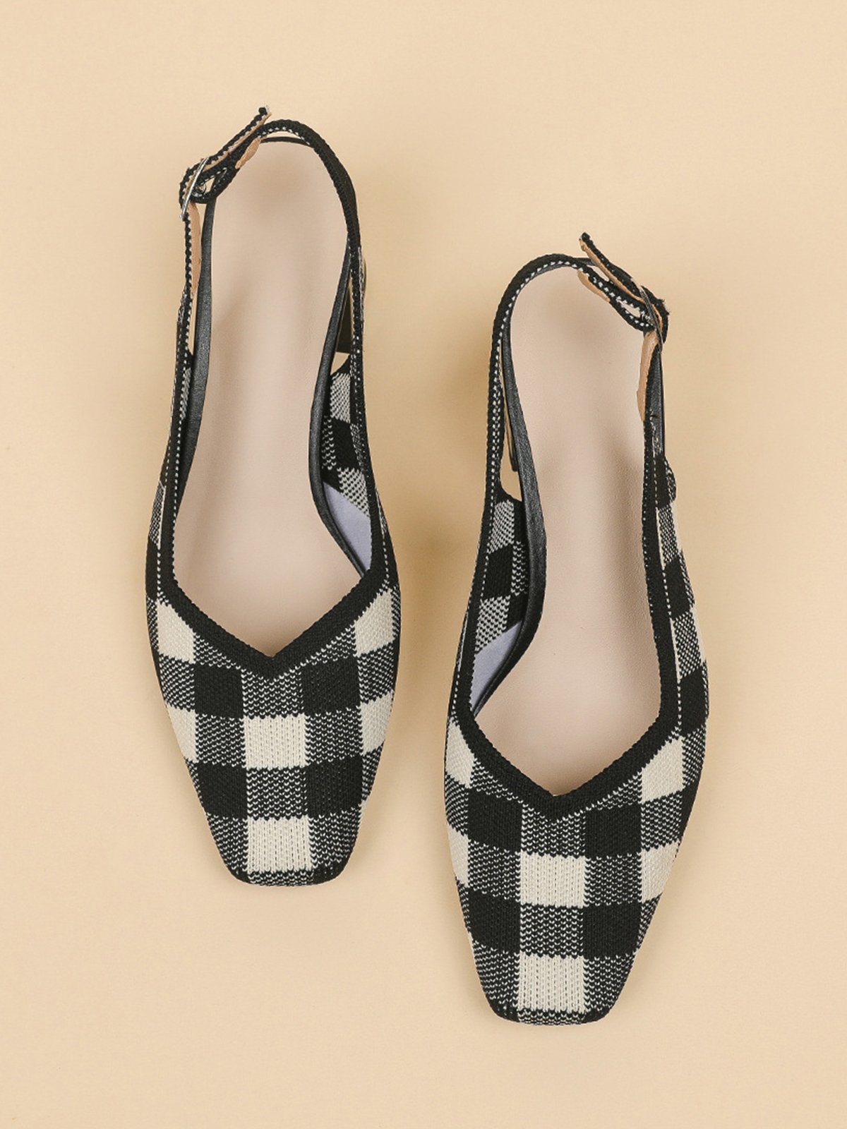 Elegant Plaid Breathable Mesh Fabric Chunky Heel Slingback Pumps