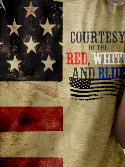 Women's Courtesy Of The Red White And Blue Printed Casual Crew Neck Flag Regular Fit T-Shirt