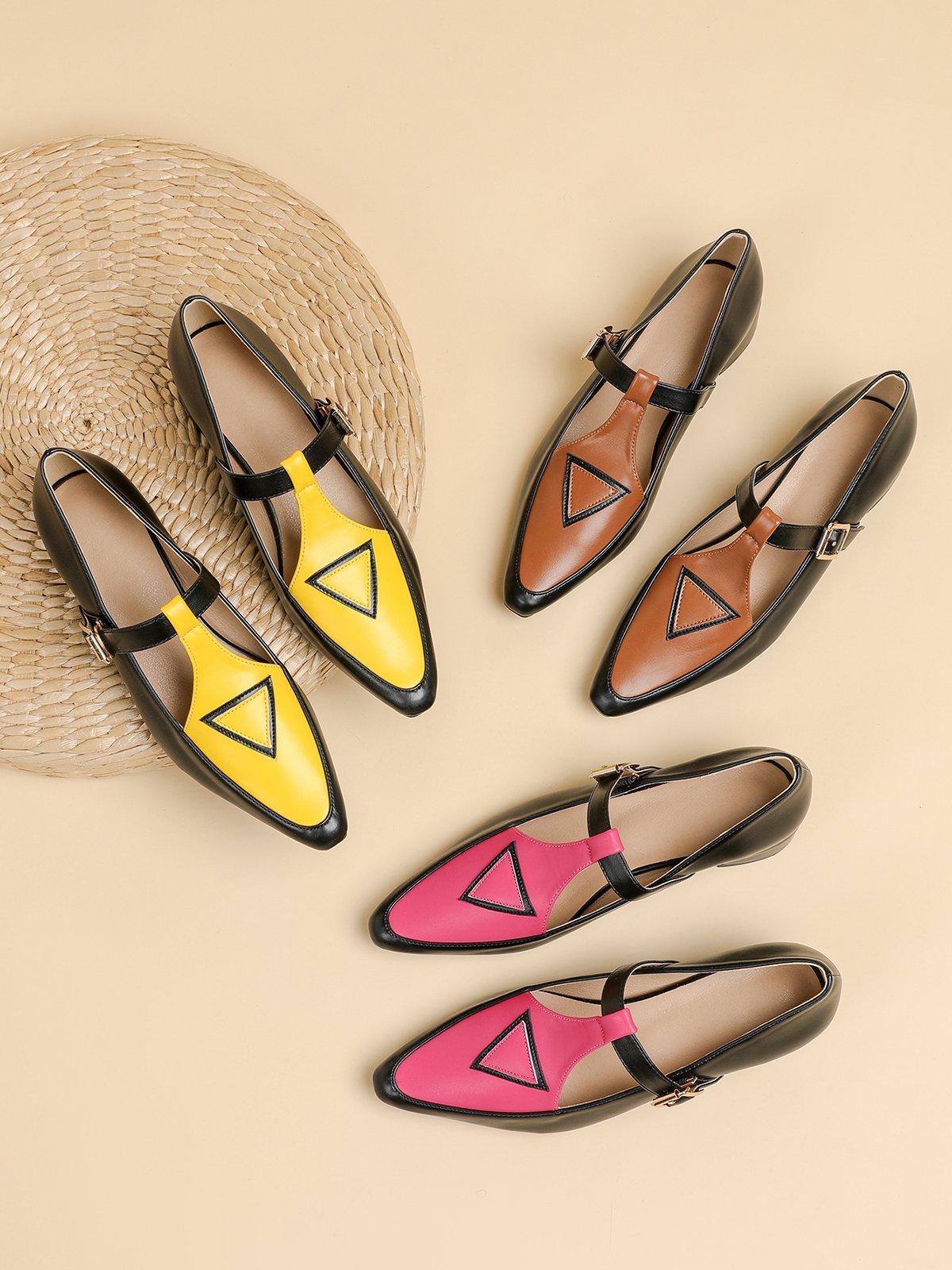 Color Block Adjustable Buckle Urban T-Strap Shoes