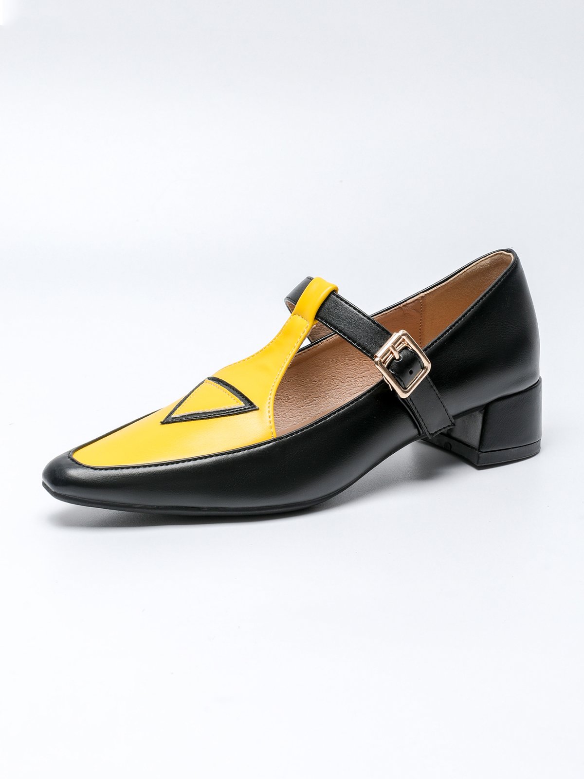 Color Block Adjustable Buckle Urban T-Strap Shoes