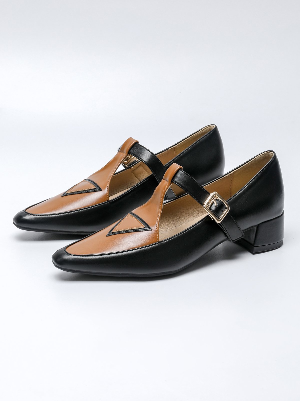 Color Block Adjustable Buckle Urban T-Strap Shoes