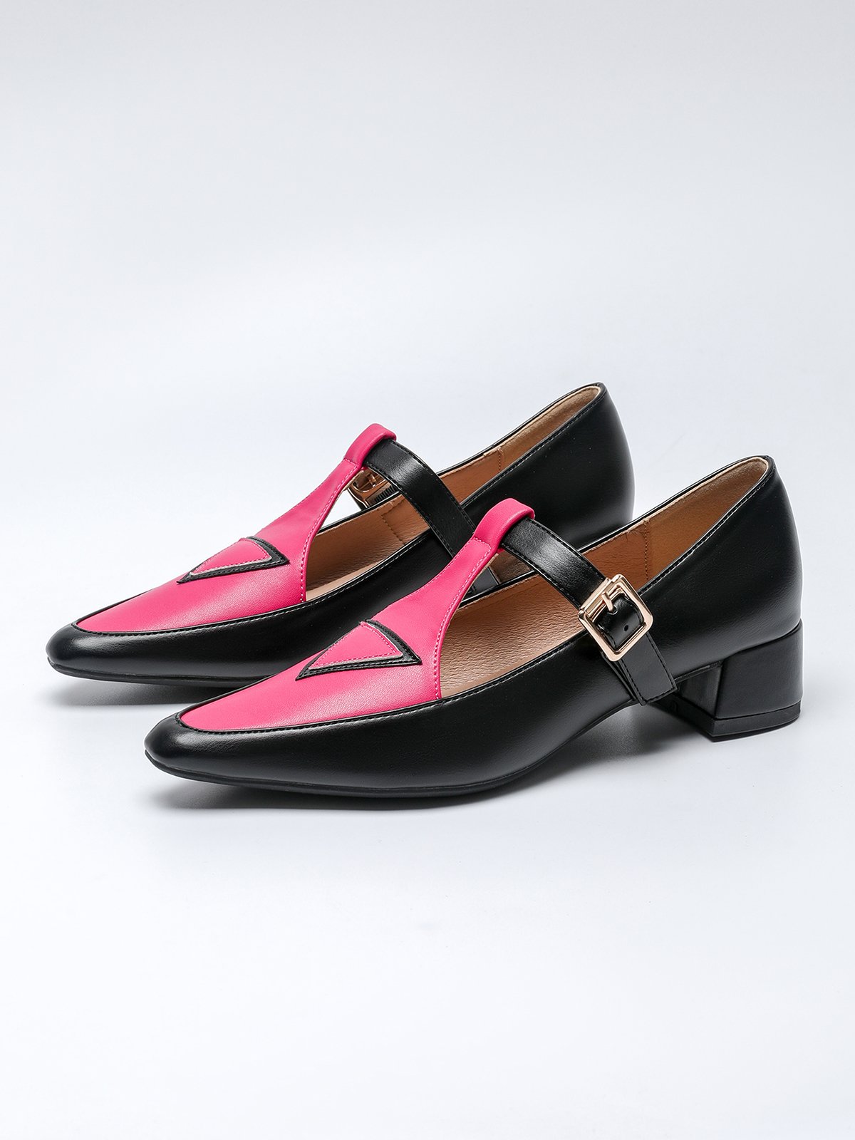 Color Block Adjustable Buckle Urban T-Strap Shoes