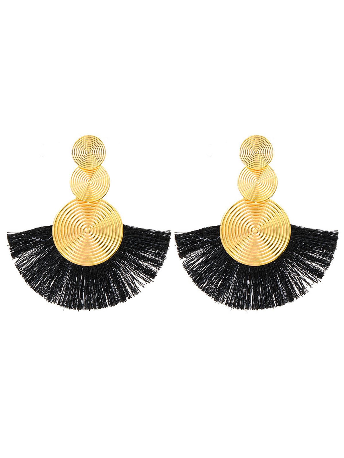 1pair Bohemian Exaggerated Metal Circle Fringed Drop Earrings