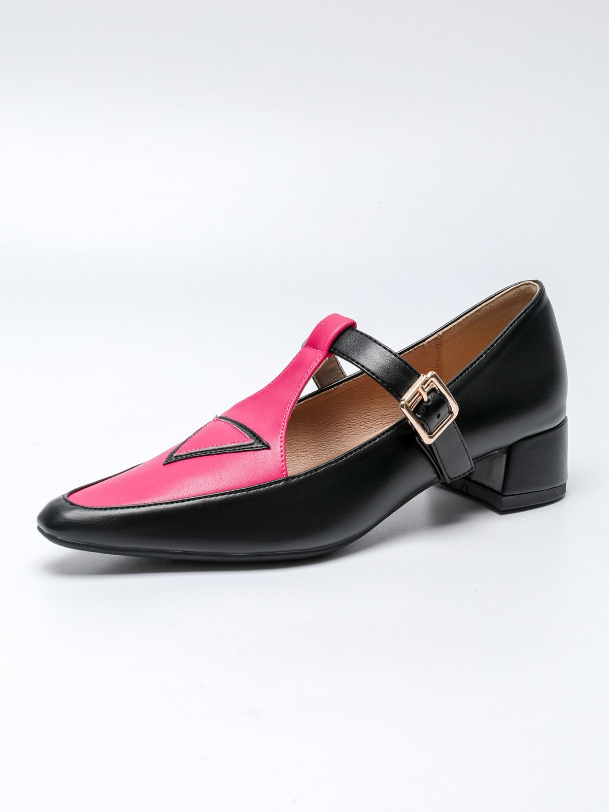 Color Block Adjustable Buckle Urban T-Strap Shoes
