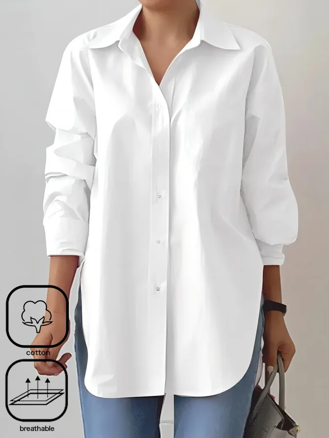 Plus Size Casual Cotton Shirt Collar Loose Blouse