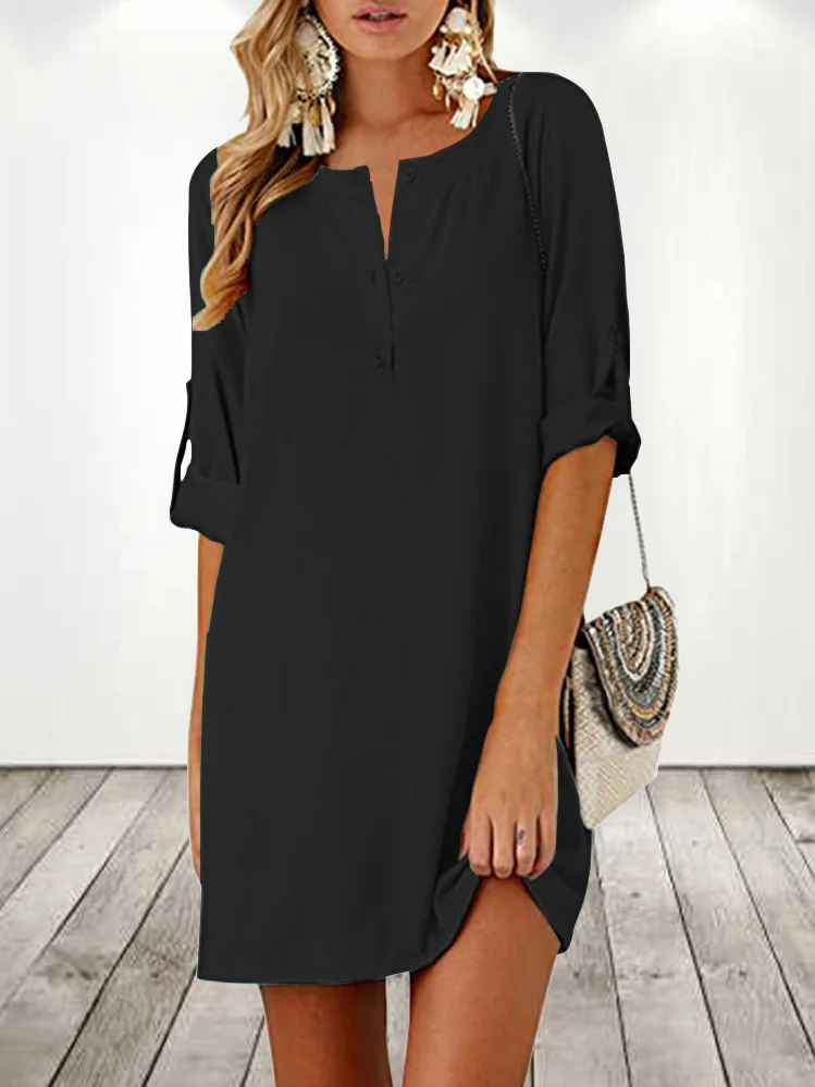 Crew Neck Loose Plain Casual Dress