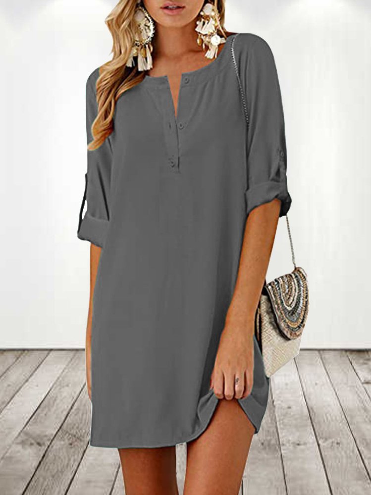 Crew Neck Loose Plain Casual Dress