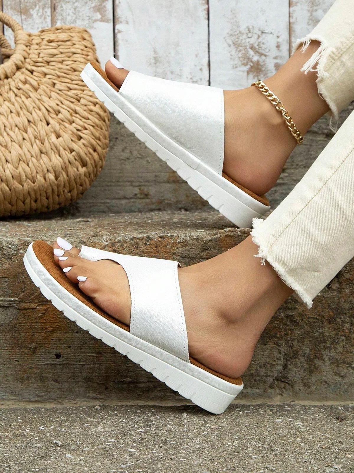 Women Summer Casual Low Heel Open Toe Casual Slide Sandals