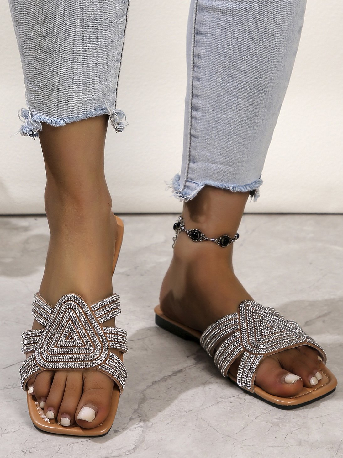 Casual Pu Plain Slide Sandals