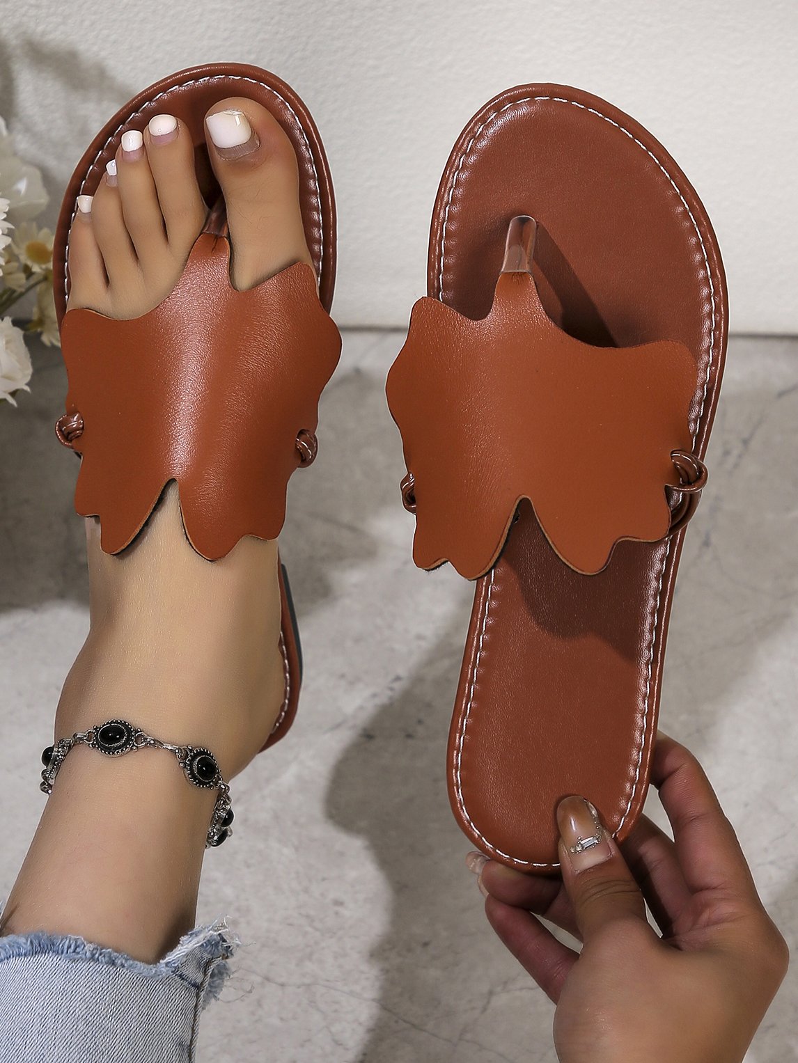 Casual Plain Summer Pu Slide Sandals