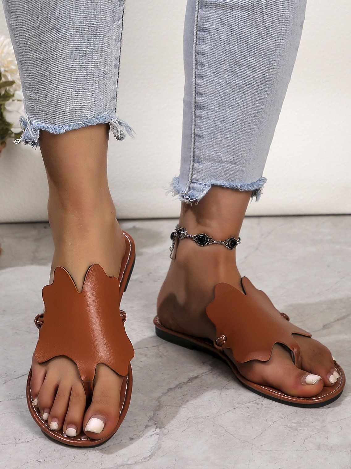 Casual Plain Summer Pu Slide Sandals