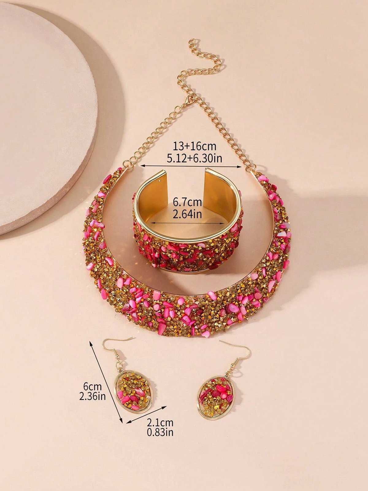 4pcs/set Luxurious Multicolor Rhinestone Embellished Metal Choker Necklace Set