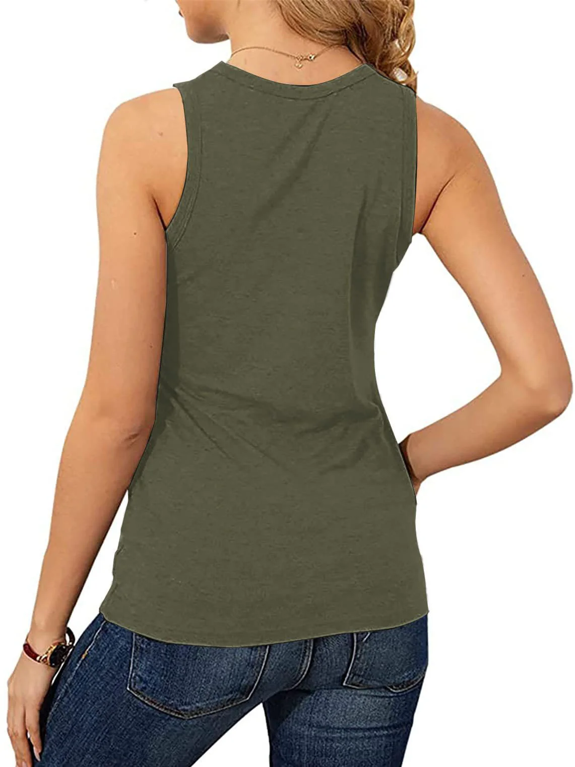 Casual Notched Jersey Buckle Tank Top
