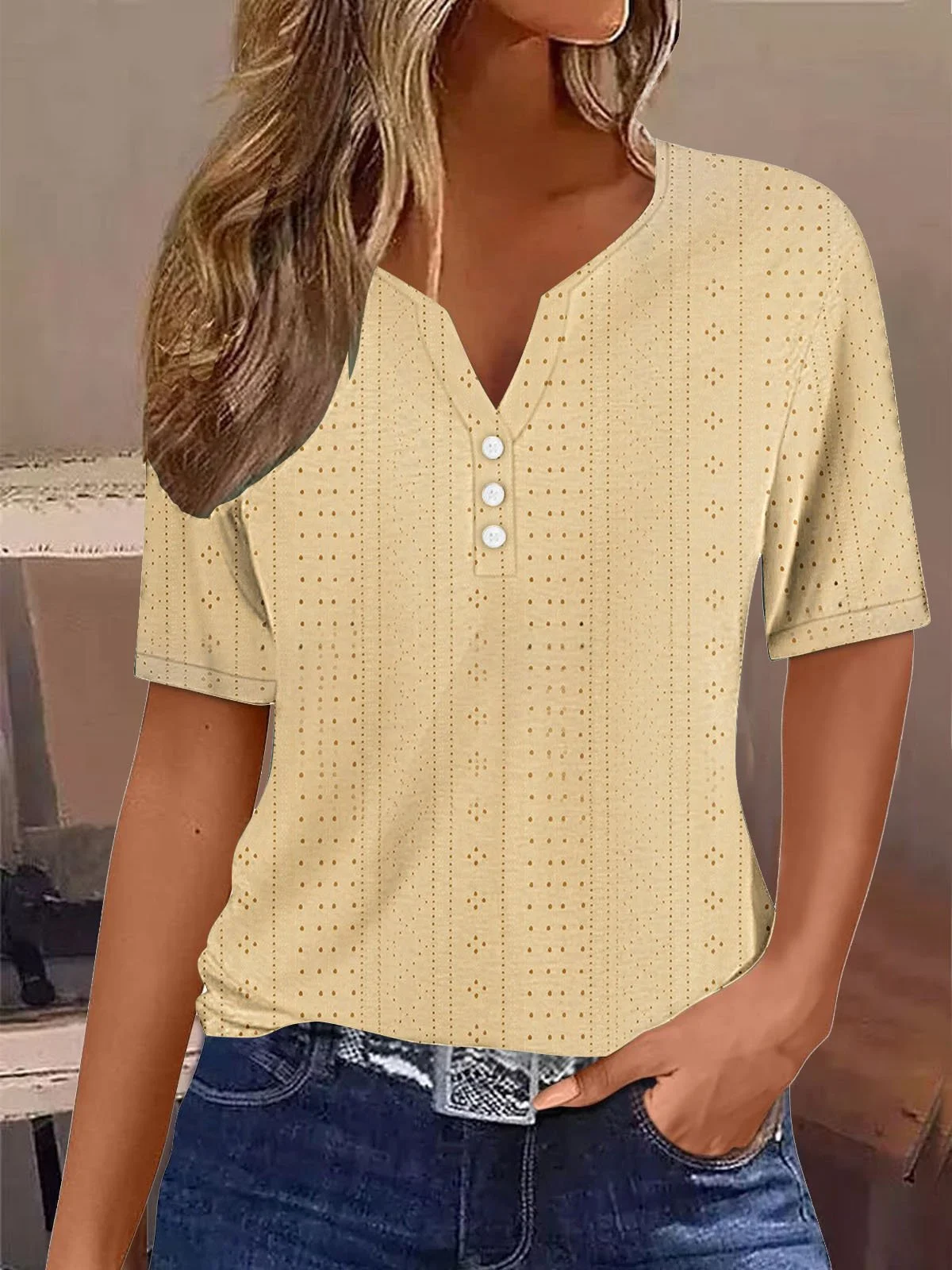 Casual Buckle Loose Lace T-Shirt