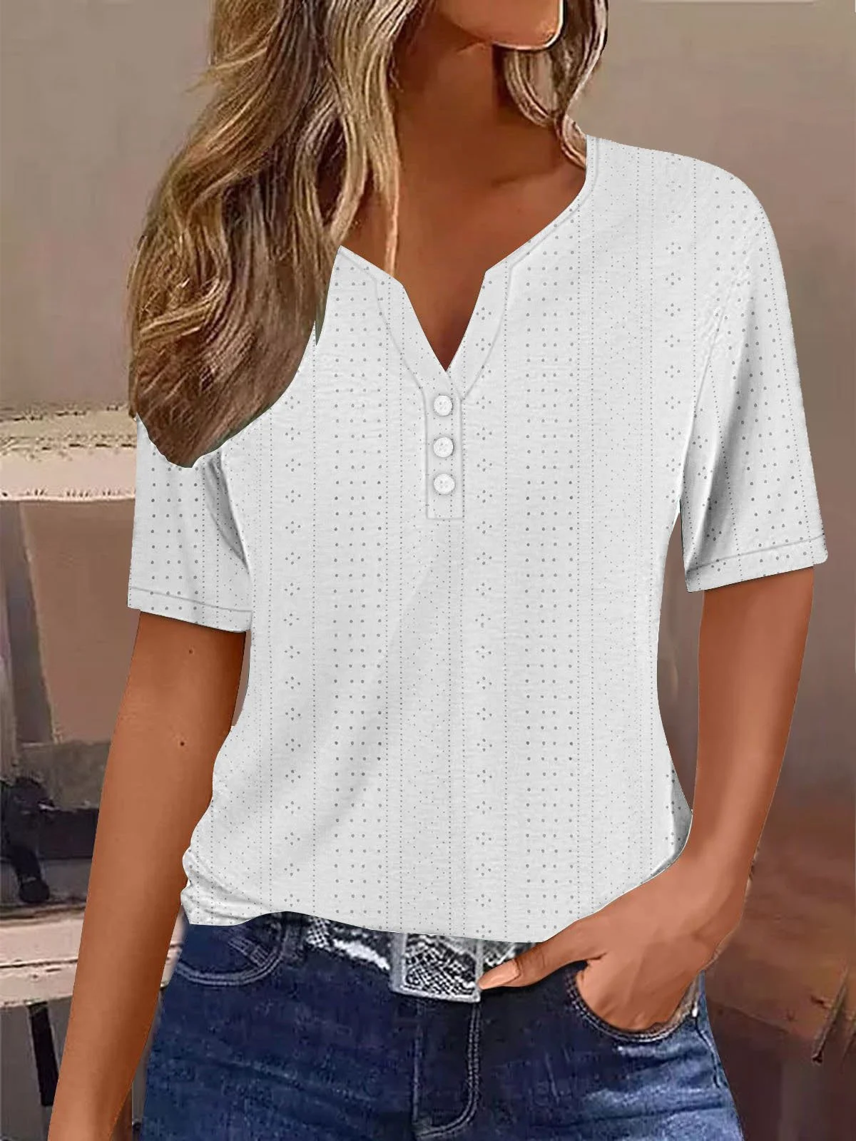 Casual Buckle Loose Lace T-Shirt
