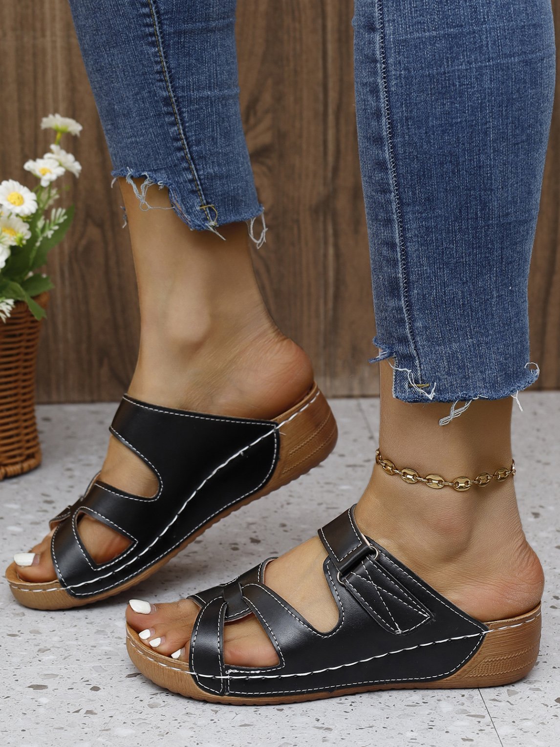 Wedge Heel Pu Casual Summer Slide Sandals