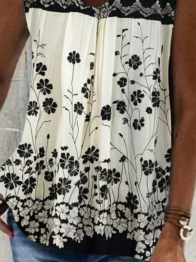 Floral V Neck Casual Loose Tank Top