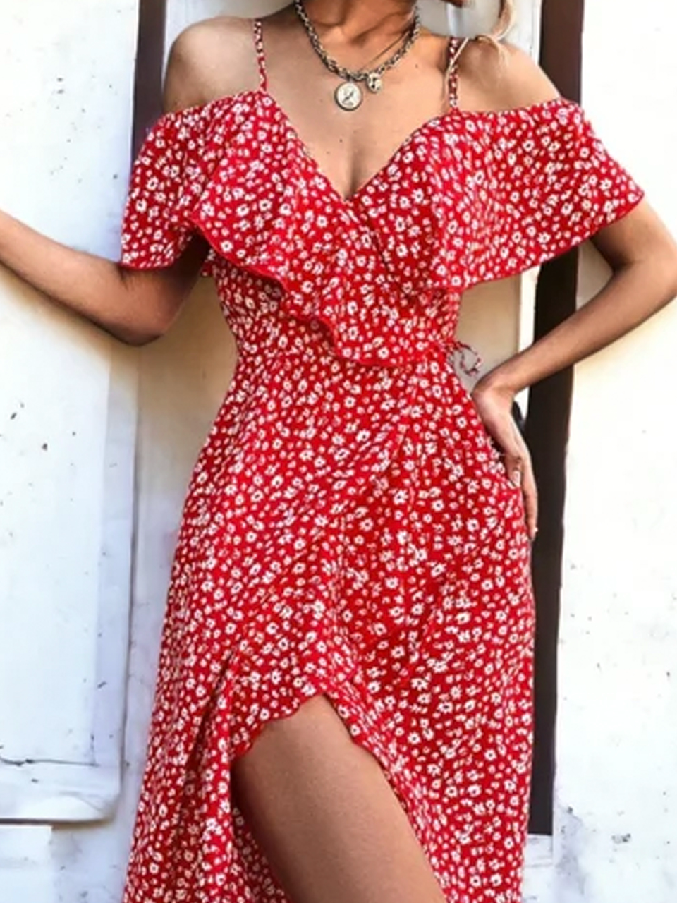 V Neck Loose Vacation Small Floral Dress
