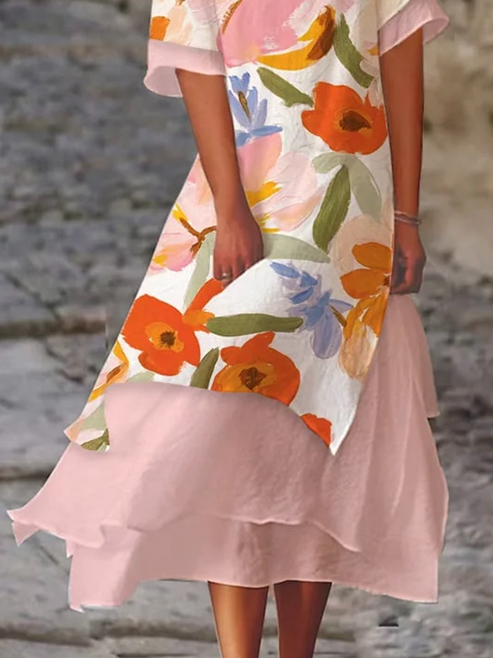 Casual Crew Neck Loose Floral Dress