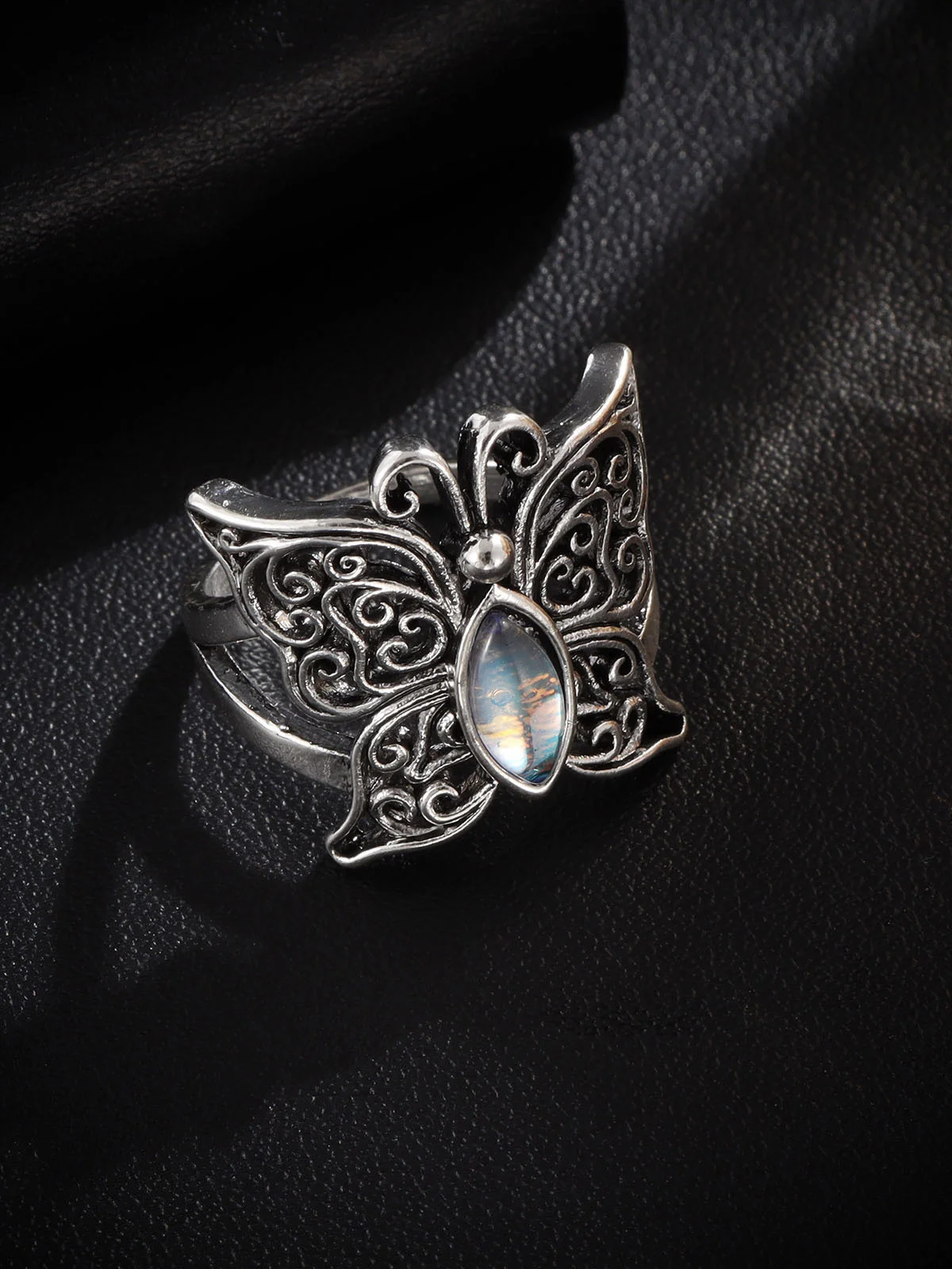 European and American cross-border new jewelry creative bohemian personality retro butterfly moonstone ring