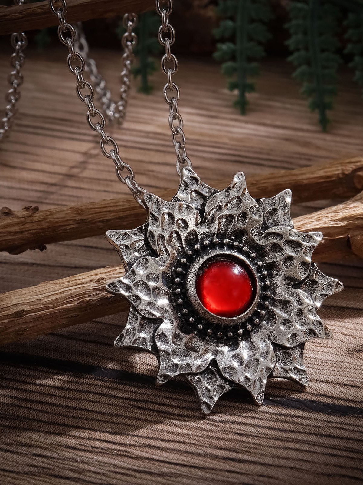 Vintage Moonstone Lotus Ruby Pendant Necklace