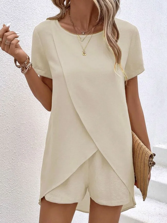 Casual Crew Neck Two-Piece Set
